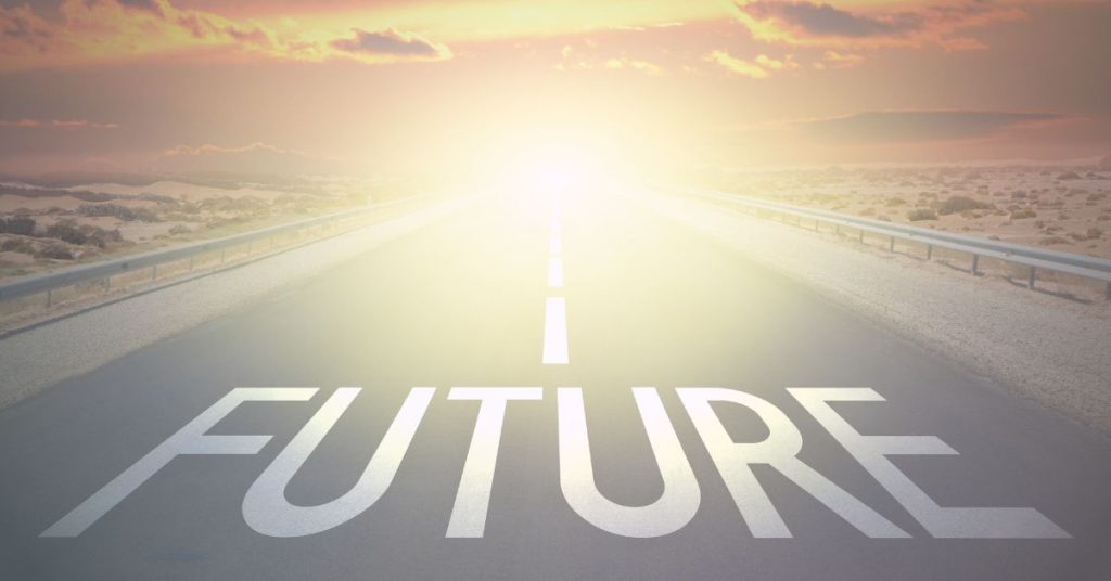 Leading The Future Of DEI: Roadway at sunrise. The word "Future" is superimposed in the foreground.